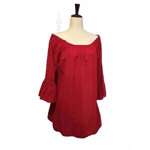 Etocam Red Off-Shoulder Blouse with Ruffled Sleeves, Size XL
